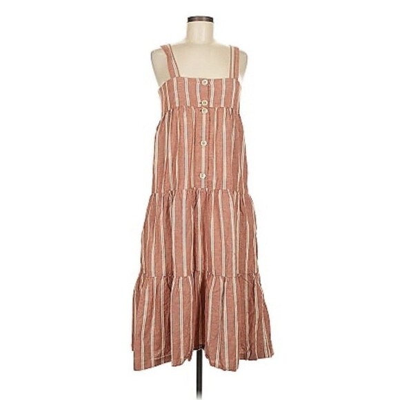 Madewell Seamed Tiered Midi Dress in Strip Double Rusty Torch Sz 14 - Picture 4 of 7